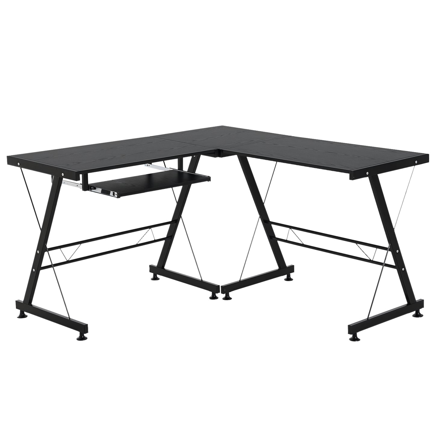 HOMCOM Computertisch flexibler Schreibtisch Arbeitsstation MDF Stahl Schwarz 210x50x73,5cm ideal für Home Office & Gaming   Aosom.de