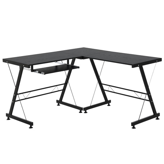 HOMCOM Computertisch flexibler Schreibtisch Arbeitsstation MDF Stahl Schwarz 210x50x73,5cm ideal für Home Office & Gaming   Aosom.de