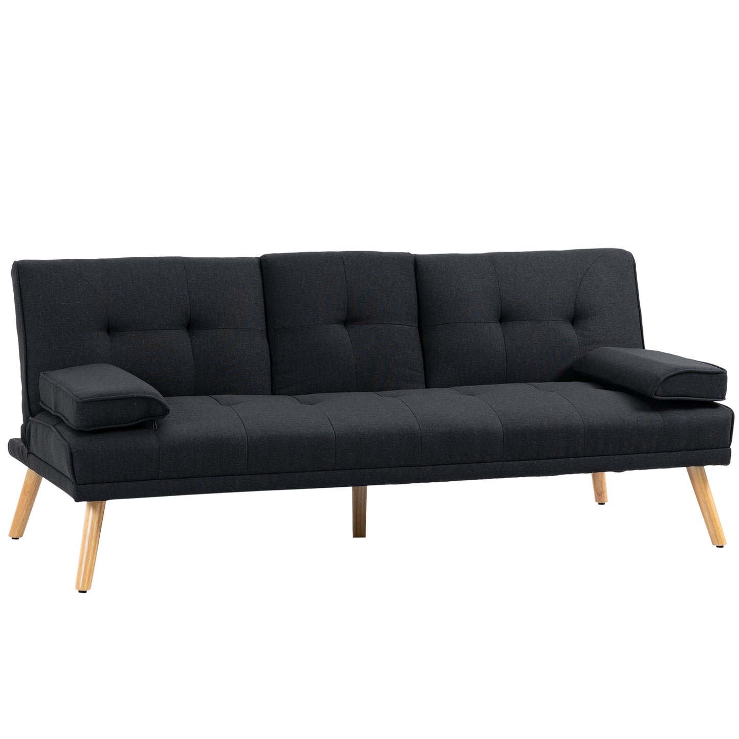HOMCOM Schlafsofa, 3-Sitzer-Schlafcouch mit Klappbarem Tisch, Becherhalter, Bettsofa mit Leinenoptik, im Skandi-Design, bis 250 kg Belastbar, für Wohzimmer, Grau   Aosom