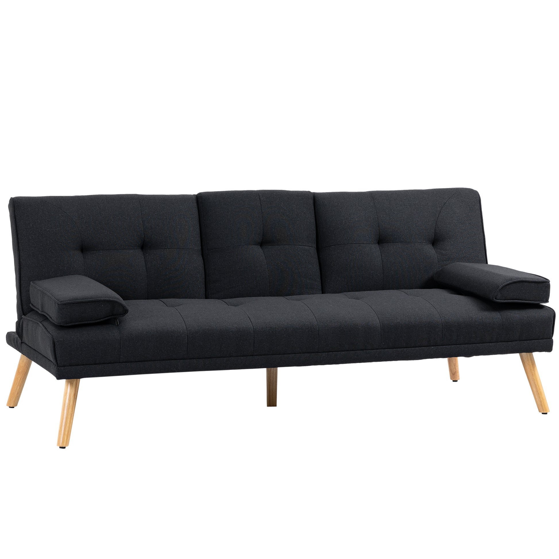 HOMCOM Schlafsofa, 3-Sitzer-Schlafcouch mit Klappbarem Tisch, Becherhalter, Bettsofa mit Leinenoptik, im Skandi-Design, bis 250 kg Belastbar, für Wohzimmer, Grau   Aosom