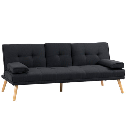 HOMCOM Schlafsofa, 3-Sitzer-Schlafcouch mit Klappbarem Tisch, Becherhalter, Bettsofa mit Leinenoptik, im Skandi-Design, bis 250 kg Belastbar, für Wohzimmer, Grau   Aosom