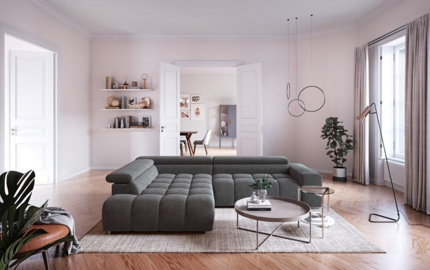 Ecksofa Orion von Cotta Anthrazit – Modernes Sofa mit verstellbaren Kopflehnen, Mikrofaser Chenille, Nosagfederung