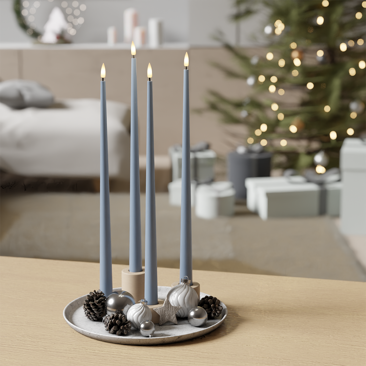 LED-Kerzenlicht Mit Lack – Eisblau – 4 Stück, 38 cm