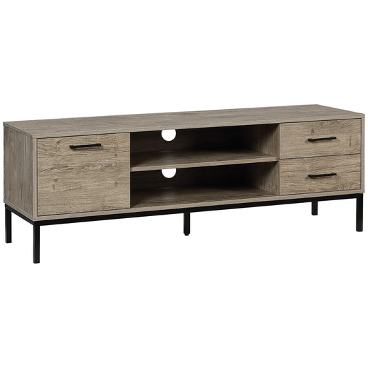 HOMCOM TV-Möbel TV-Schrank aus Holz TV-Bank für Fernseher bis zu 50 Zoll mit Schrank 2 Schubladen 2 Fächer 2 Kabeldurchlässen für Wohnzimmer Esszimmer Schlafzimmer, 132 x 39 x 45,5 cm Grau Schwarz   Aosom