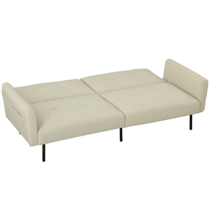 HOMCOM Schlafsofa 3-Sitzer Schlafcouch Schlafsofa mit verstellbarer Rückenlehne und seitlichen Taschen, modernes Stoffsofa für Wohnzimmer, Gästezimmer, 200 x 77 x 72 cm, Beige   Aosom