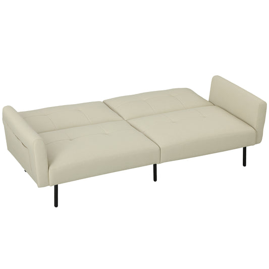 HOMCOM Schlafsofa 3-Sitzer Schlafcouch Schlafsofa mit verstellbarer Rückenlehne und seitlichen Taschen, modernes Stoffsofa für Wohnzimmer, Gästezimmer, 200 x 77 x 72 cm, Beige   Aosom