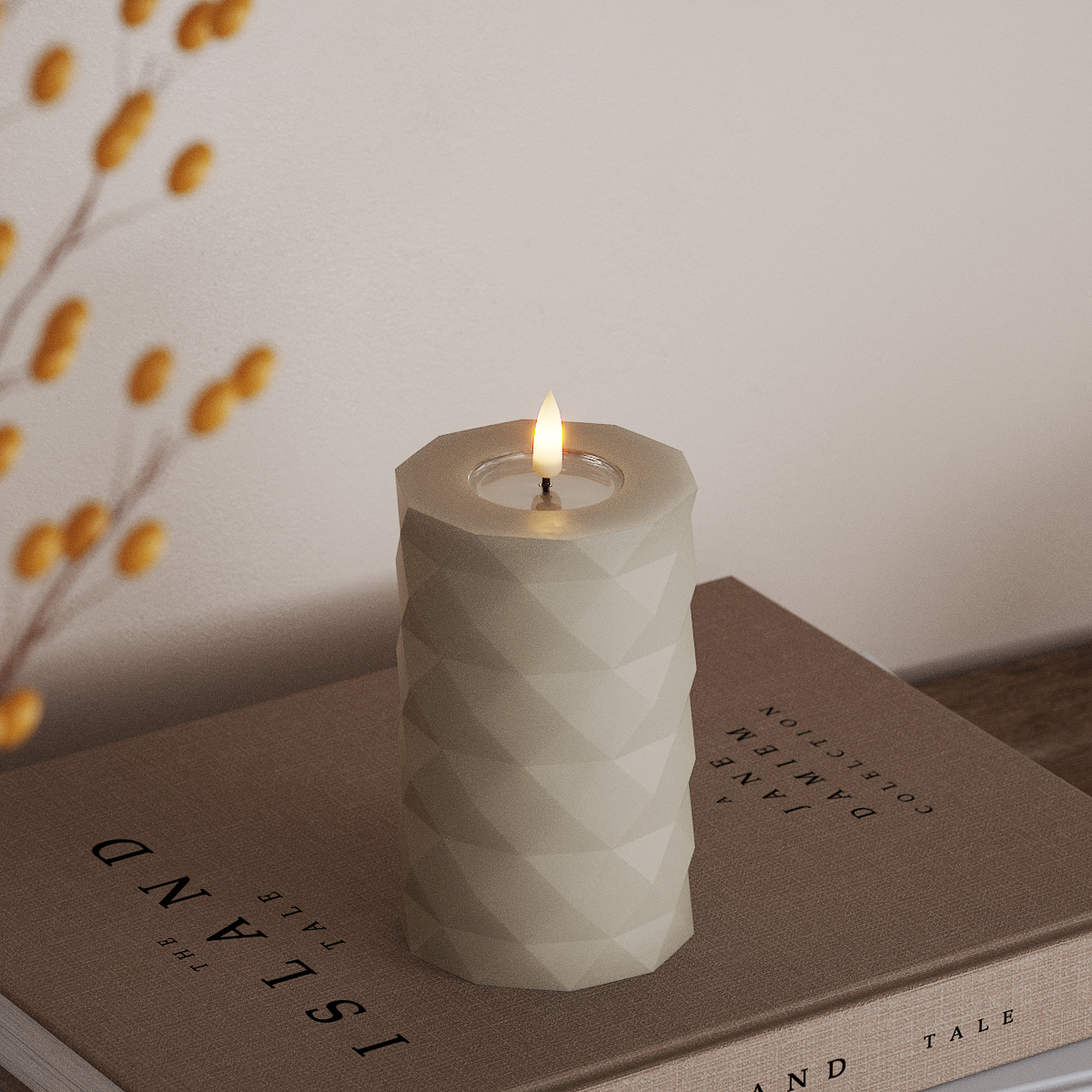 Square LED Blockkerzen, Ø 7,5 x 12,5 cm, Sand