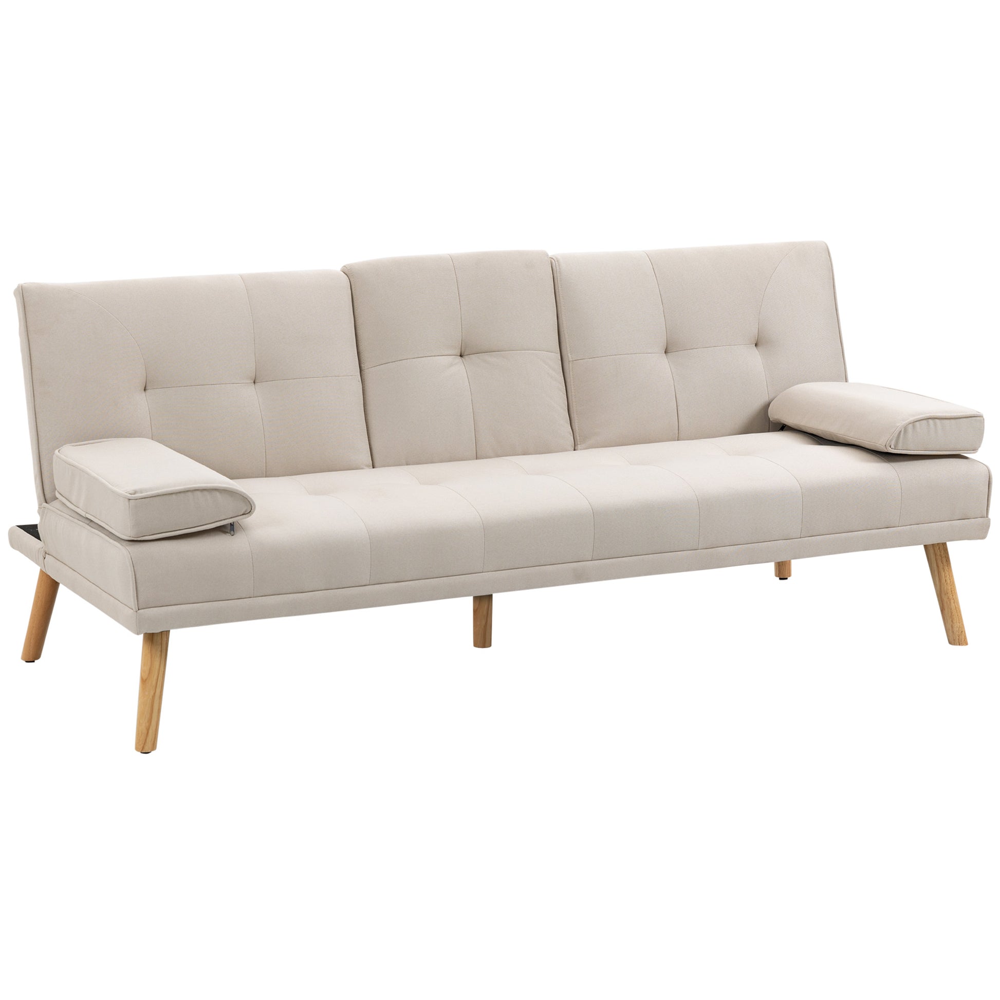 HOMCOM Schlafsofa 3-Sitzer Bettsofa mit klappbarem Tisch, Stoffsofa Leinenoptik im Skandi-Design bis 250 kg belastbar für Wohnzimmer   Aosom.de