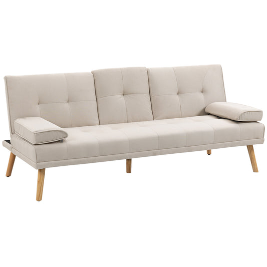 HOMCOM Schlafsofa 3-Sitzer Bettsofa mit klappbarem Tisch, Stoffsofa Leinenoptik im Skandi-Design bis 250 kg belastbar für Wohnzimmer   Aosom.de