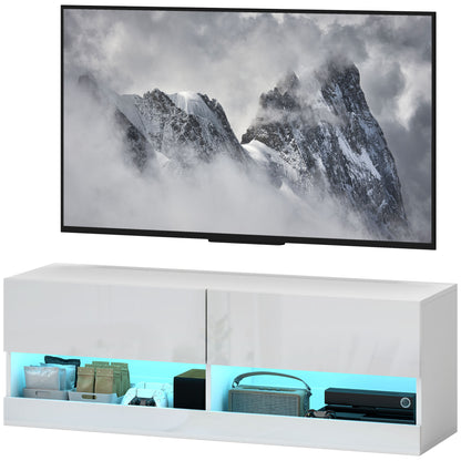 HOMCOM TV-Hängeschrank mit bunter LED-Beleuchtung, 16 Blinkmodi, Wandmontierter TV-Schrank, Kommode mit Schubladen, Offene Regale, 120 x 35 x 40,5 cm, Hochglanzweiß   Aosom