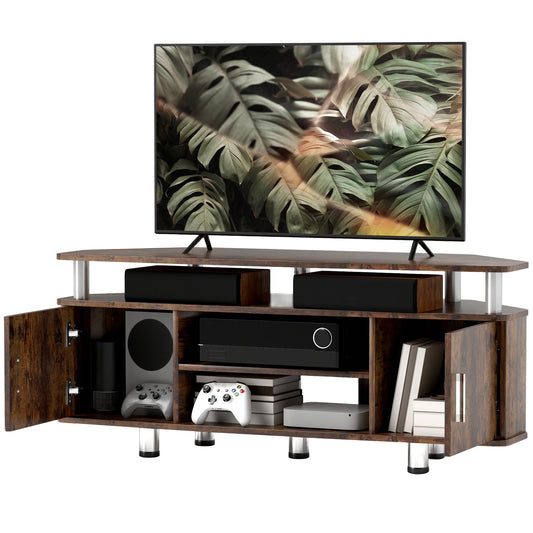 HOMCOM TV-Möbel TV-Ständer Holz TV-Bank für Fernseher bis zu 55 Zoll mit großem Regal, Schranktüren und offenem Fach für Wohnzimmer Schlafzimmer, 120 x 40 x 52 cm, braun   Aosom