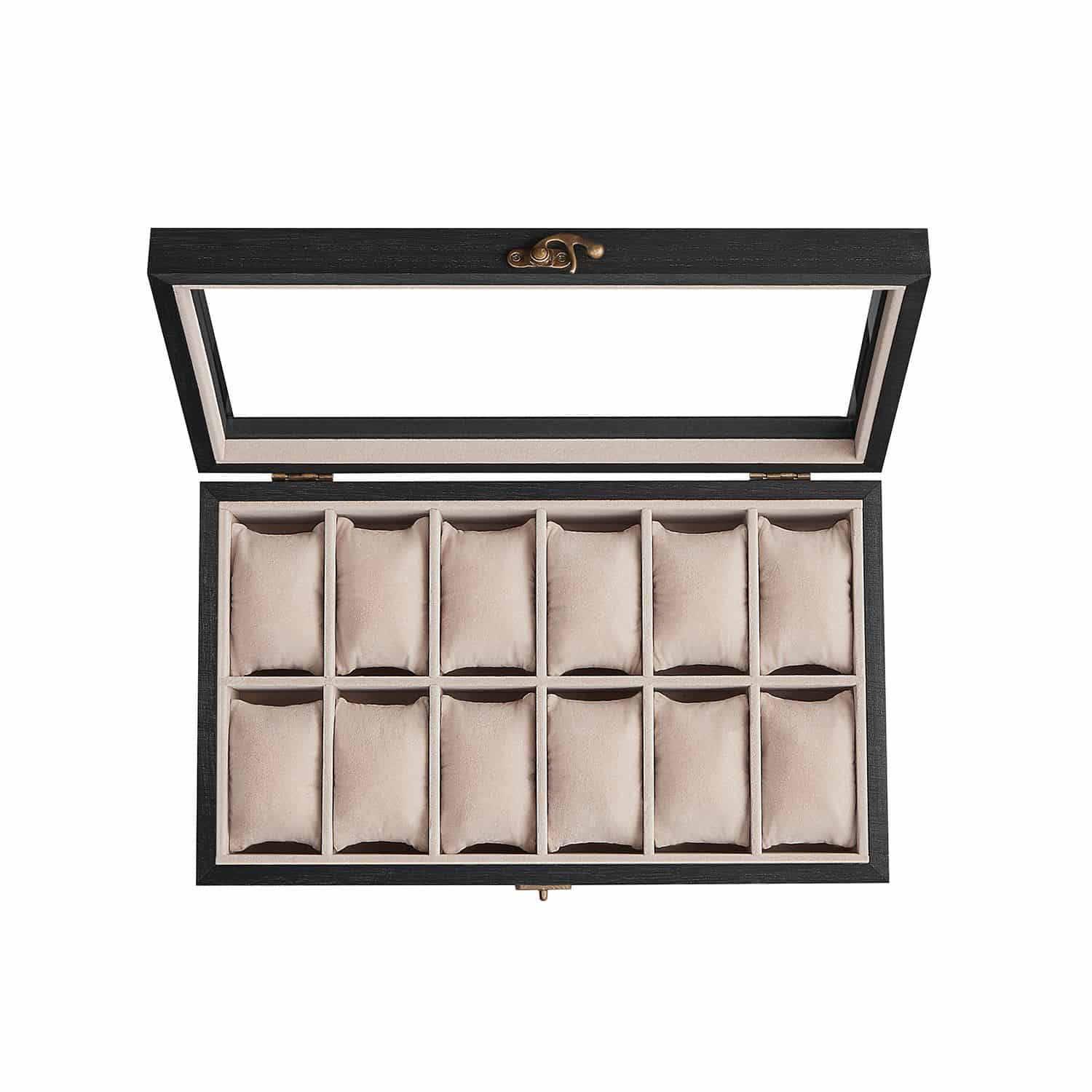 Uhrenbox mit 12 Fächern aus Massivholz