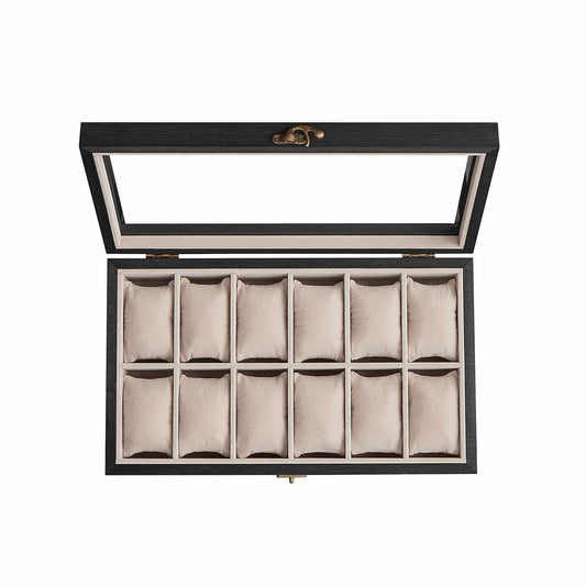 Uhrenbox mit 12 Fächern aus Massivholz