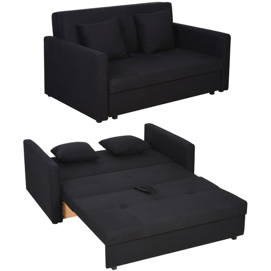HOMCOM 2-Sitzer Schlafsofa mit Bettfunktion & Stauraum, Rückenkissen, Polycotton, Holz, Kohlegrau, 152x101x81cm  Aosom