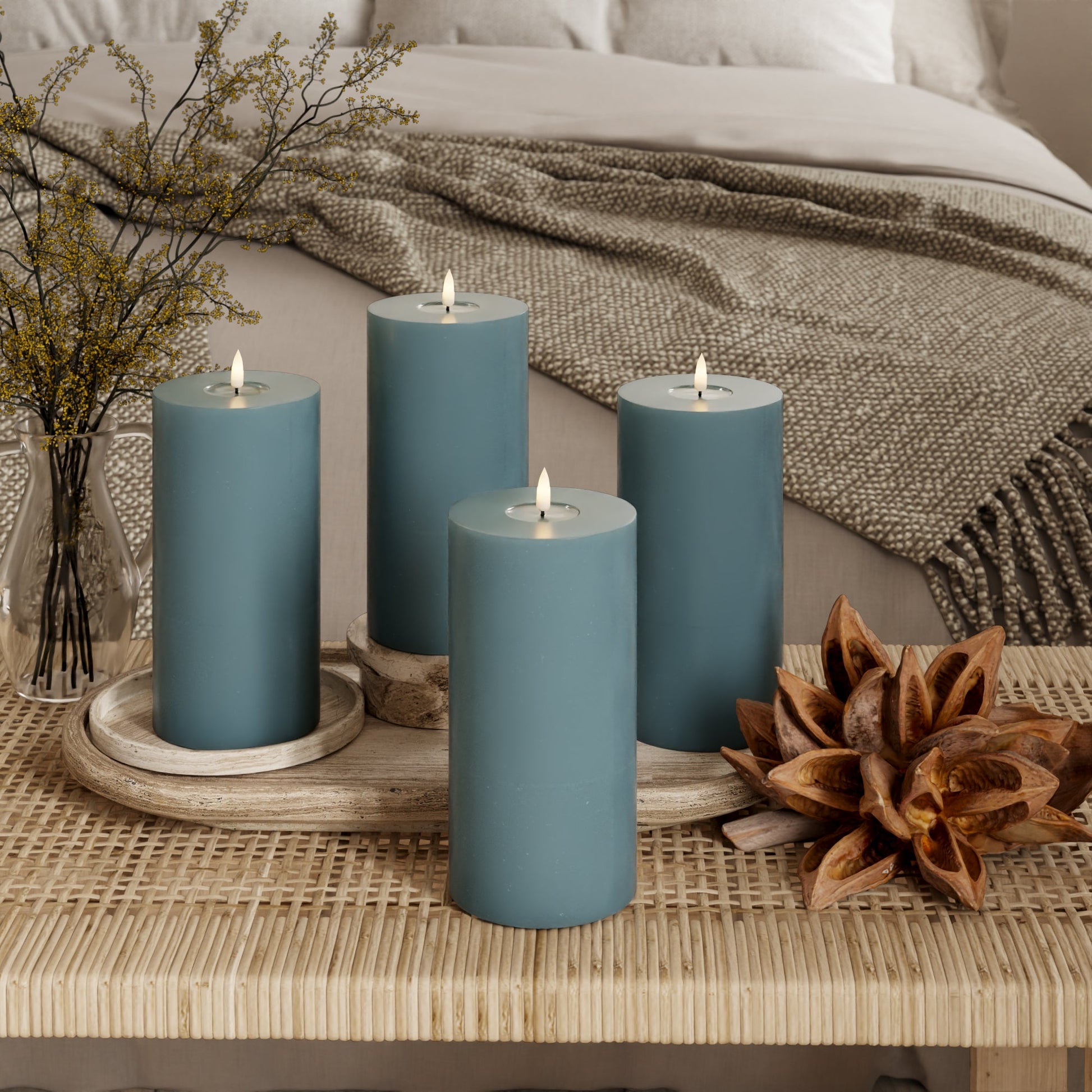 LED-Blockkerzen Ø 10 x 20 cm Jadegrün – 4 Stück