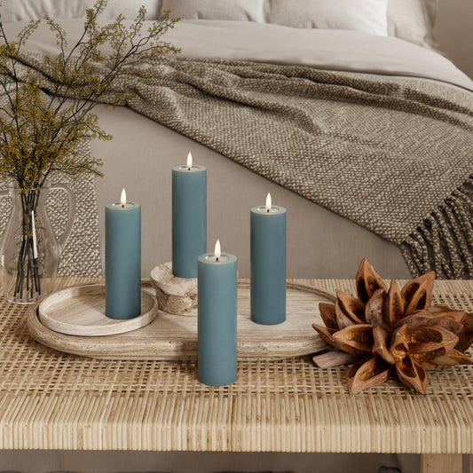 LED-Blockkerzen Ø 5 x 15 cm Jadegrün + 4 Stück