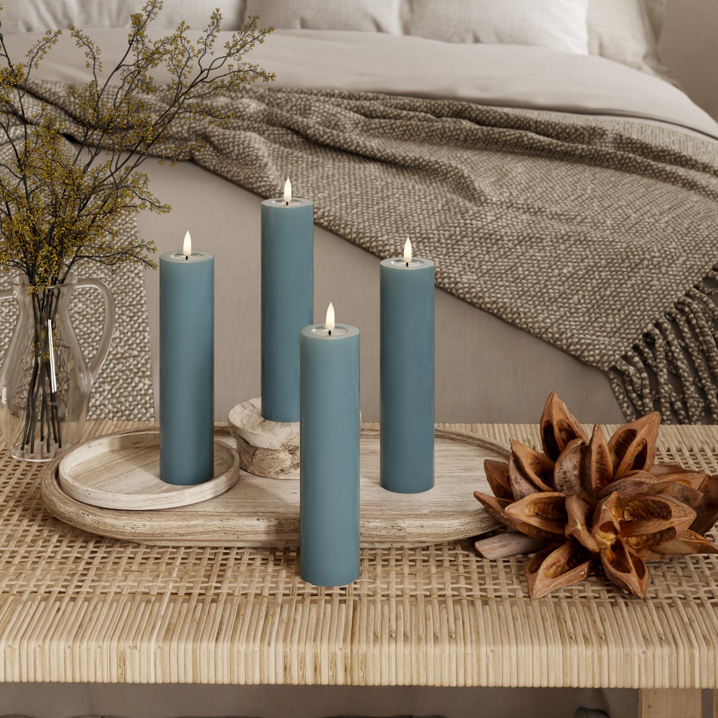 LED-Blockkerzen Ø 5 x 20 cm Jadegrün – 4 Stück