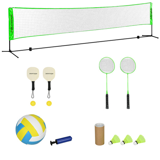 SPORTNOW Badminton Set, Badmintonnetz mit Ständer, Federbällen, 4 Schlägern, verstellbar Volleyballnetz, mit Tragetasche, für Indoor, Outdoor   Aosom