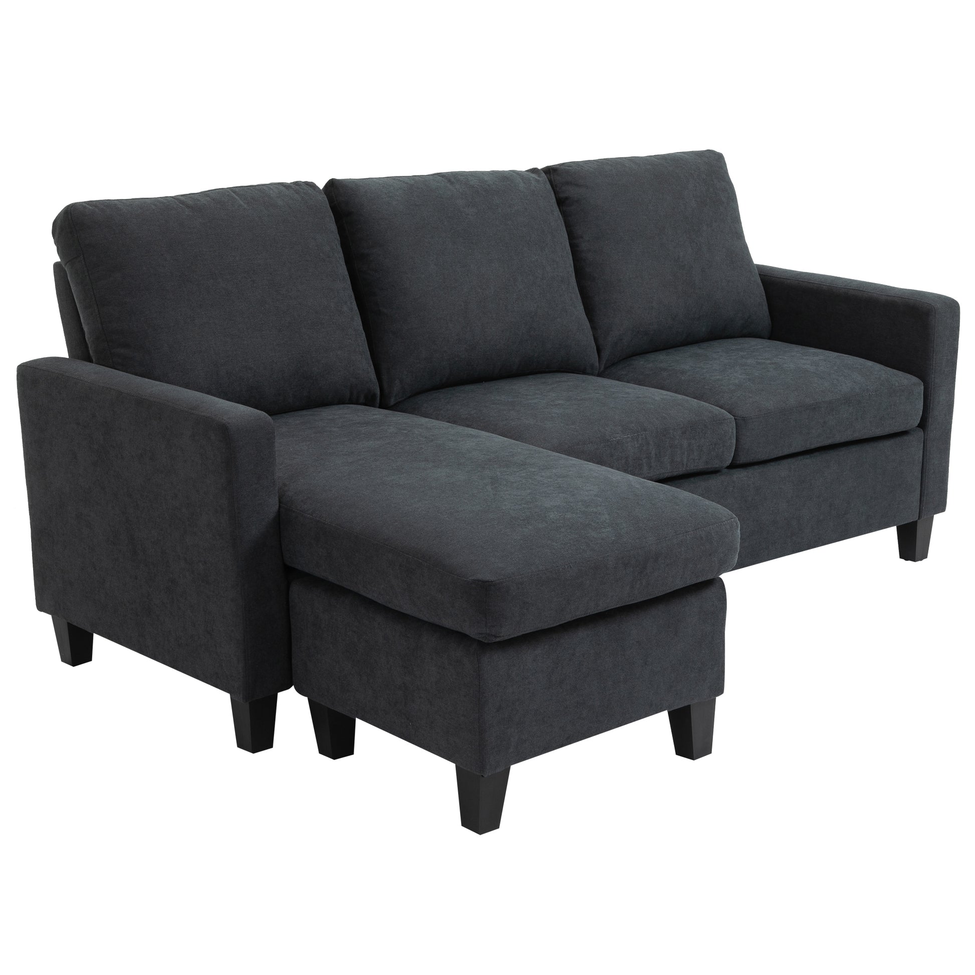 HOMCOM Ecksofa Stoffsofa Eckcouch Couchgarnitur wendbare Chaiselongue L-Form Dunkelgrau 197x139x91cm   Aosom