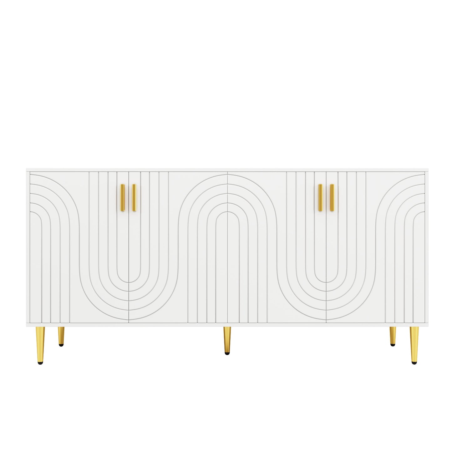 Anrichte mit goldenen Griffen, Moderne Anrichte mit Wellen Design, Anrichte mit Schubladen und Türen, Weiss 152L x 40B x 75H cm   Aosom.de