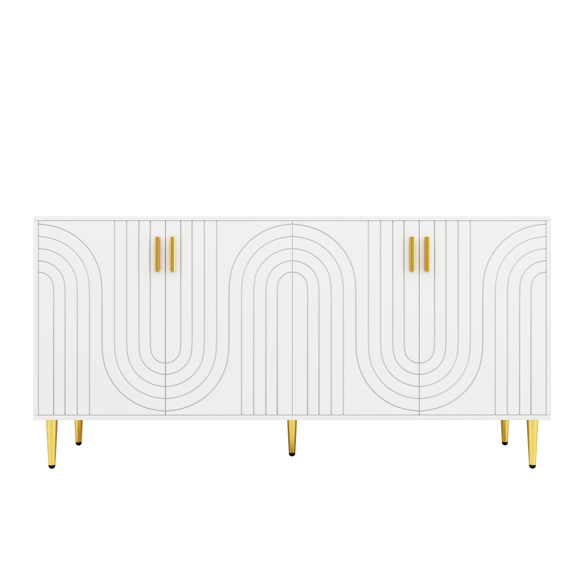 Anrichte mit goldenen Griffen, Moderne Anrichte mit Wellen Design, Anrichte mit Schubladen und Türen, Weiss 152L x 40B x 75H cm   Aosom.de