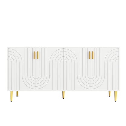 Anrichte mit goldenen Griffen, Moderne Anrichte mit Wellen Design, Anrichte mit Schubladen und Türen, Weiss 152L x 40B x 75H cm   Aosom.de