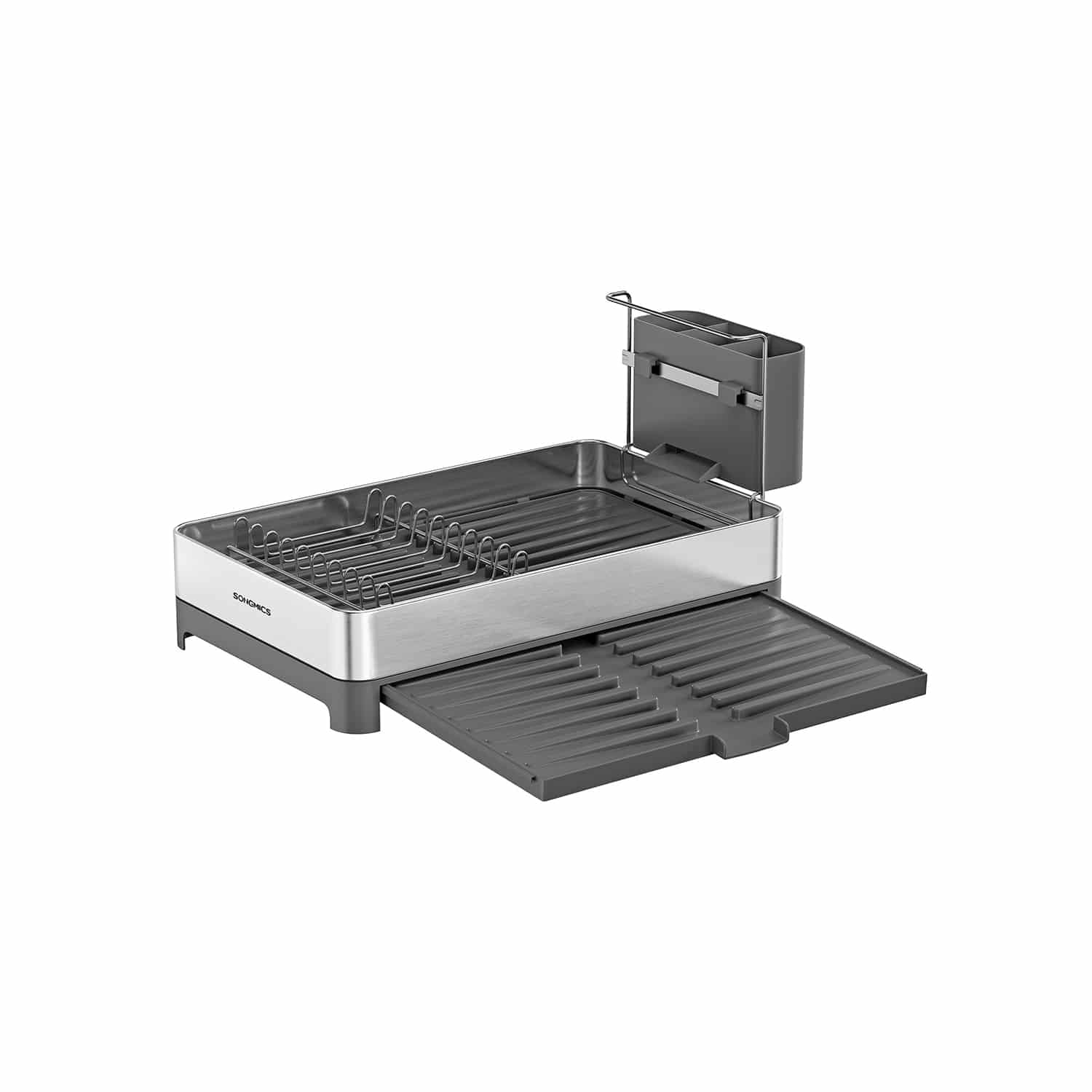 Abtropfgestell mit Utensilienhalter silbern-grau