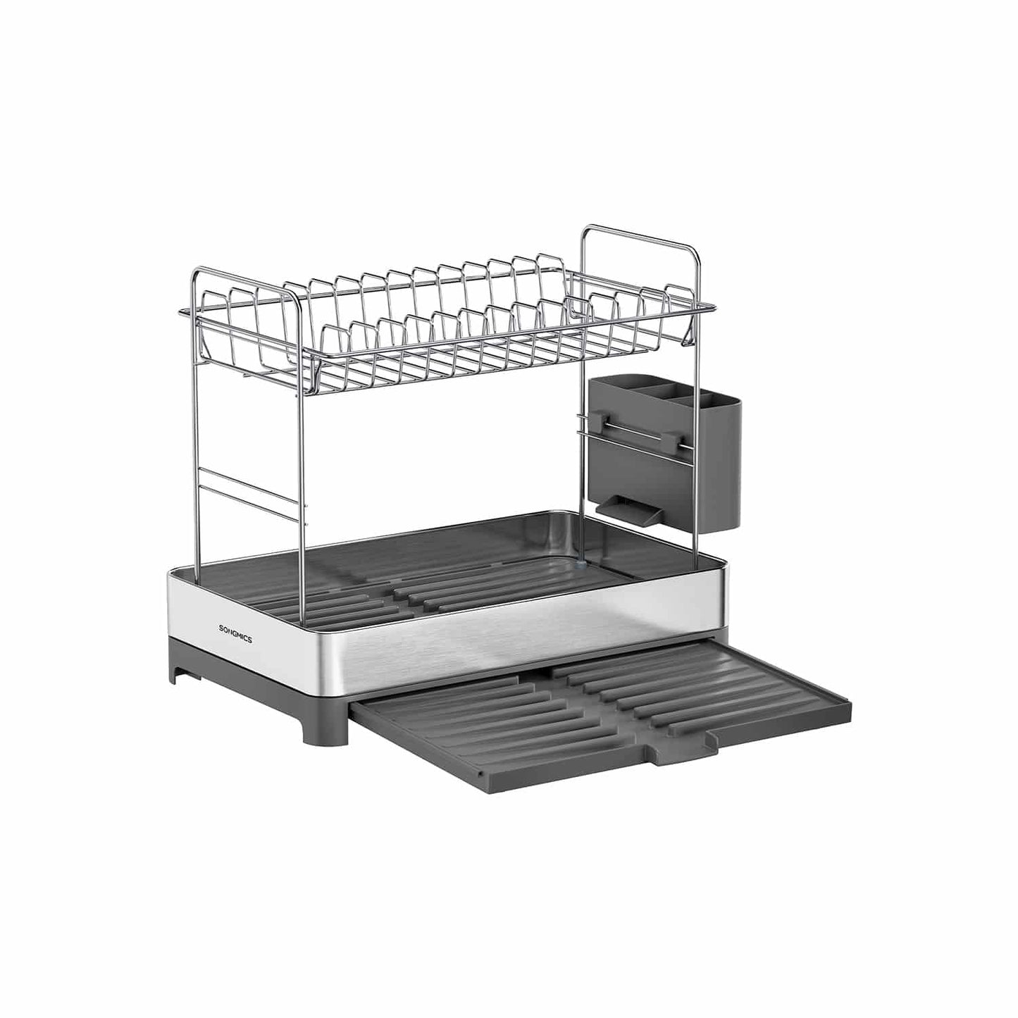 Abtropfgestell 2-stufig mit Utensilienhalter silbern-grau