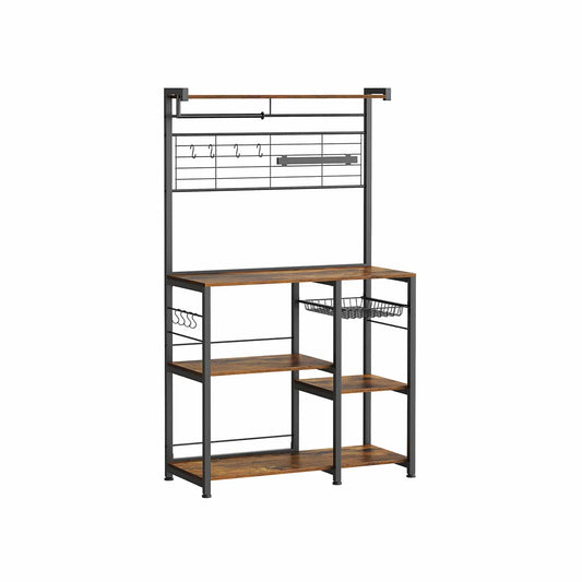 Küchenregal mit Magnetleiste für Messer und 12 Haken vintagebraun-schwarz