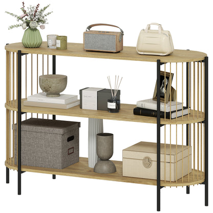 HOMCOM Konsolentisch mit handgeflochtener Papierkordel Eingangskonsole mit Stahlgestell Bohemian Stil für Eingang Wohnzimmer 124x43,5x80 cm Natur   Aosom