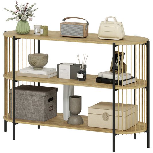 HOMCOM Konsolentisch mit handgeflochtener Papierkordel Eingangskonsole mit Stahlgestell Bohemian Stil für Eingang Wohnzimmer 124x43,5x80 cm Natur   Aosom