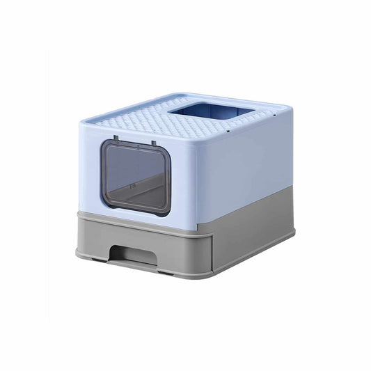 Katzenklo mit Deckel und Schaufel geräumig blassblau-taubengrau