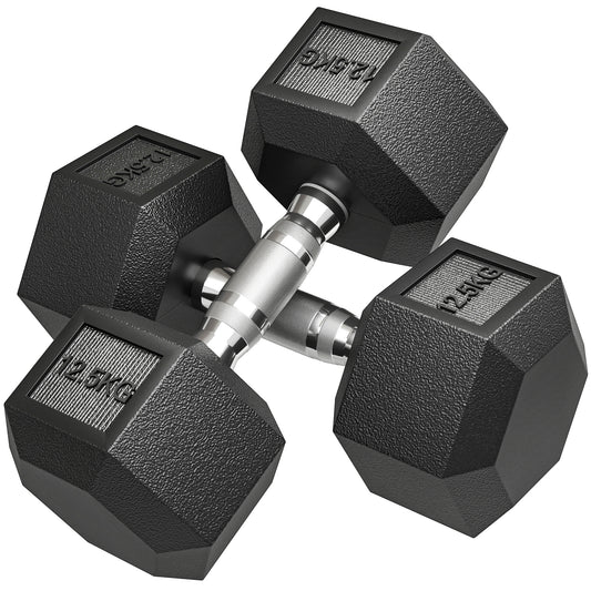 HOMCOM Hanteln mit gerändeltem Griff, Kurzhantel aus Gusseisen, 2 x 12,5 kg, Kurzhanteln für Männer und Frauen, Dumbbell für Zuhause, Fitnessstudio, Krafttraining   Aosom