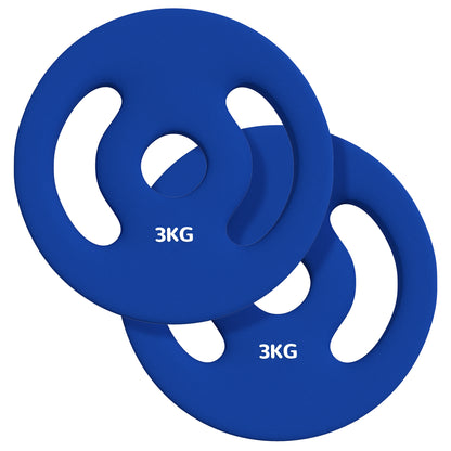 SPORTNOW 2er-Pack 3 kg Hantelscheiben, Hantelscheiben für 2,5 cm Stangen, mit einfachen Griffen für zu Hause, Fitnessstudio, Gewichtheben, aus Metall, Blau   Aosom