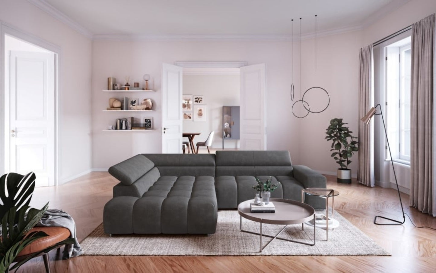 Ecksofa Orion von Cotta in Graphite – Elegante Garnitur mit hochwertiger Nosagfederung und verstellbaren Kopflehnen