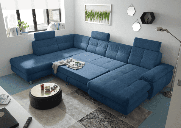 Wohnlandschaft Alba von ED Exciting Design mit Schlaffunktion &amp; Bettkasten – U-Form Sofa aus hochwertigem Brego-Stoff