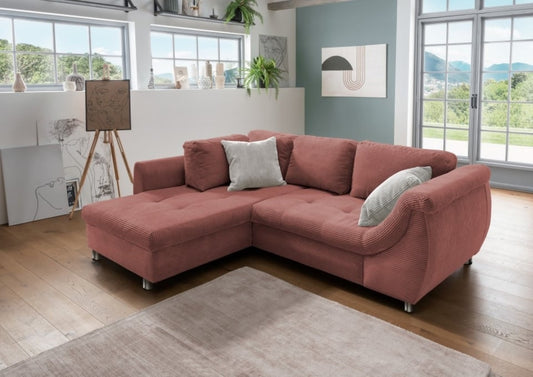 Stylisches Ecksofa Agira mit Schlaffunktion in elegantem Cord Stoff – Verschiedene Farben erhältlich