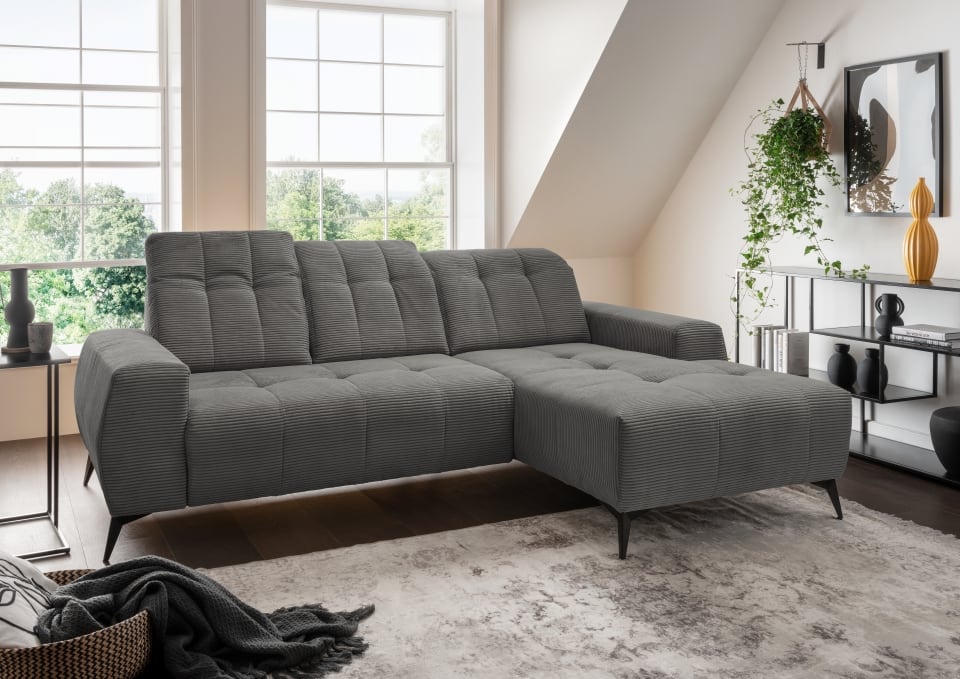 Ecksofa Sano von Benformato - Hochwertiges Cordsofa mit Elektrofunktion und verstellbaren Kopflehnen