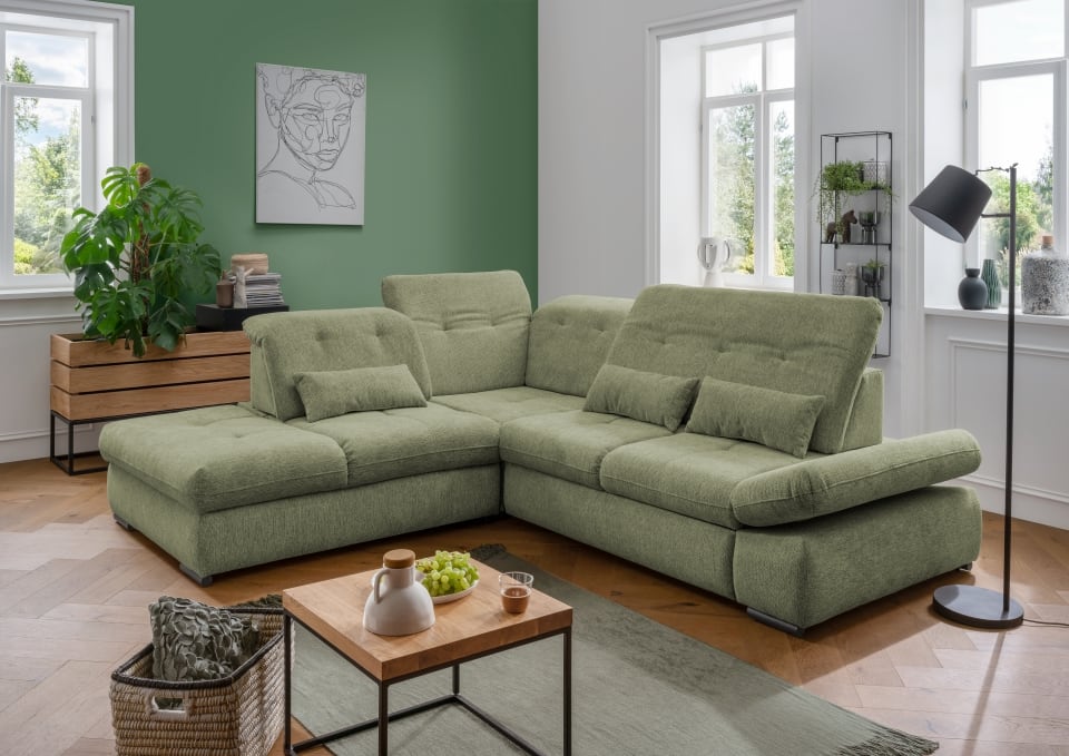 Stylisches Ecksofa Dalida von Benformato mit Schlaffunktion und variabler Sitztiefe – Modernes XXL-Sofa