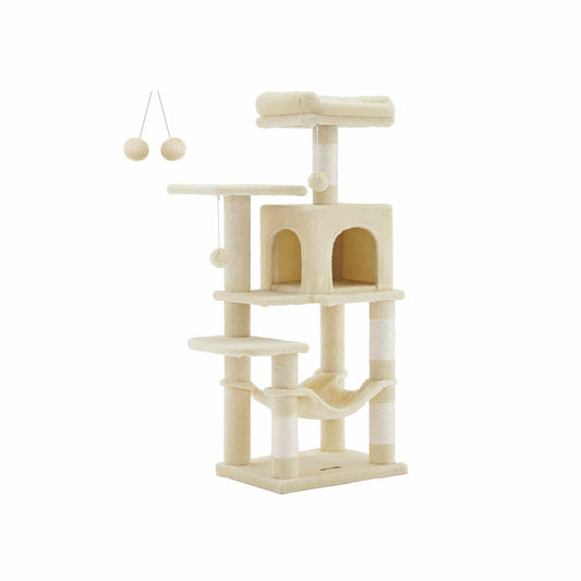 Kratzbaum 112 cm mit Plattformen und Hängematte beige