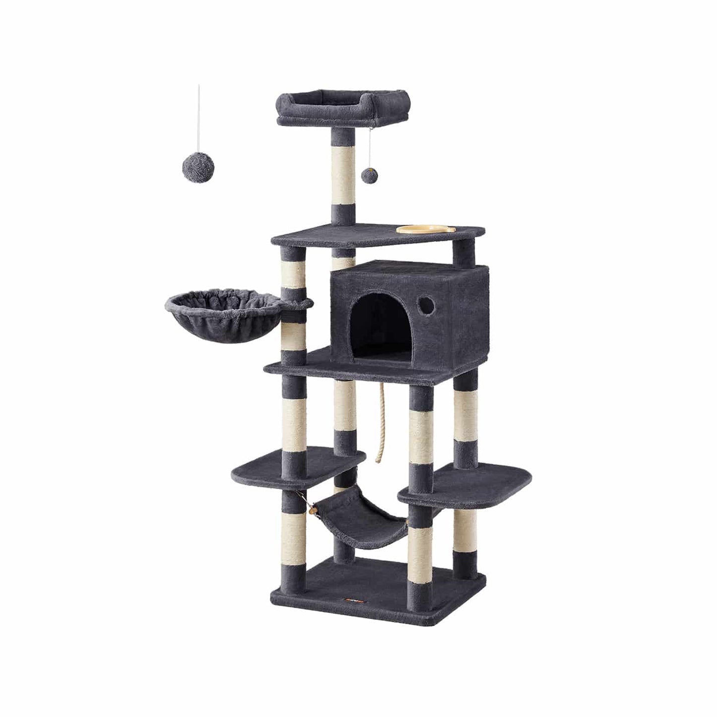 Kratzbaum mit Fressnapf 174 cm Grau