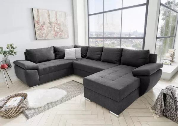 Benformato Wohnlandschaft Terana mit Schlaffunktion &amp; Bettkasten - Mikrofaser - in vier verschiedenen Farben