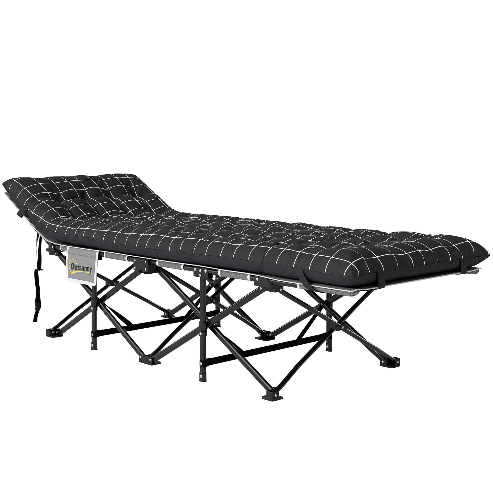 Outsunny Campingbett klappbar Klappbett Feldbett mit Seitentasche Matratze Rutschfest Gästebett bis 150 kg belastbar Outdoor Oxford Schwarz 190 x 67 x 37 cm   Aosom
