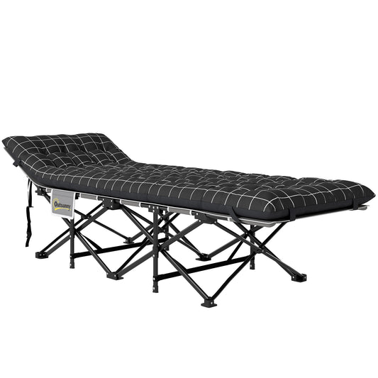 Outsunny Campingbett klappbar Klappbett Feldbett mit Seitentasche Matratze Rutschfest Gästebett bis 150 kg belastbar Outdoor Oxford Schwarz 190 x 67 x 37 cm   Aosom