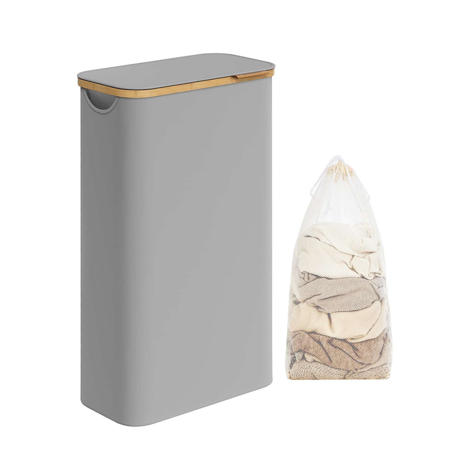 Wäschekorb 60 Liter mit Deckel grau