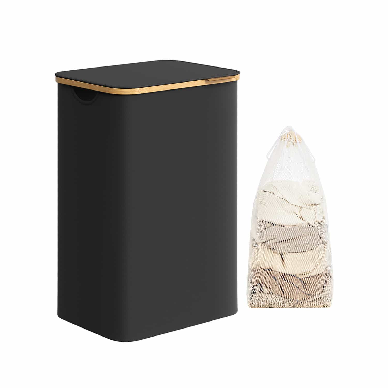 Wäschekorb 90 Liter mit herausnehmbarem Wäschesack tintenschwarz