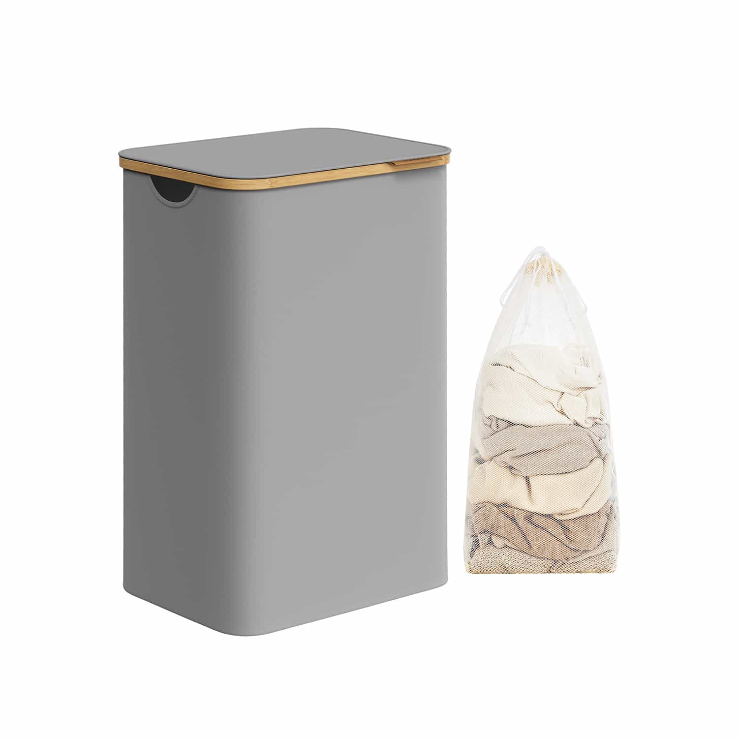 Wäschekorb 90 Liter mit herausnehmbarem Wäschesack taubengrau