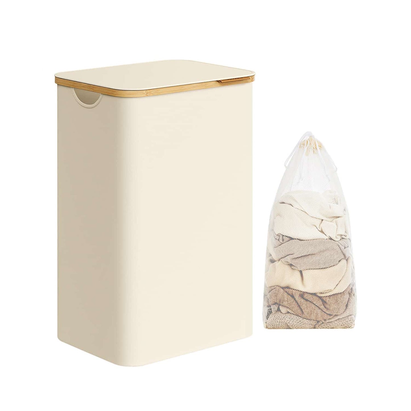 Wäschekorb 90 Liter mit herausnehmbarem Wäschesack cremeweiß