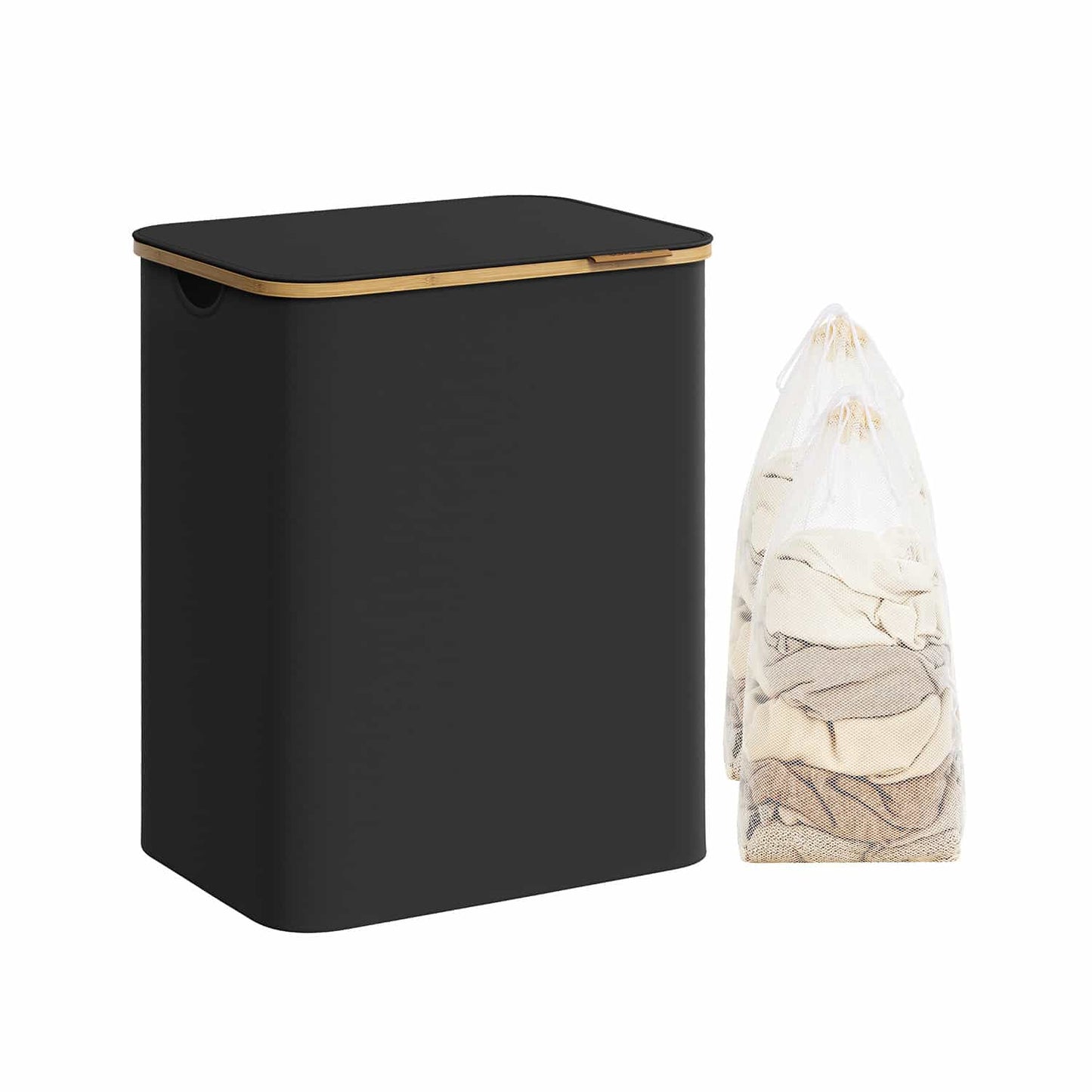 Wäschekorb 2 Fächer mit Deckel tintenschwarz