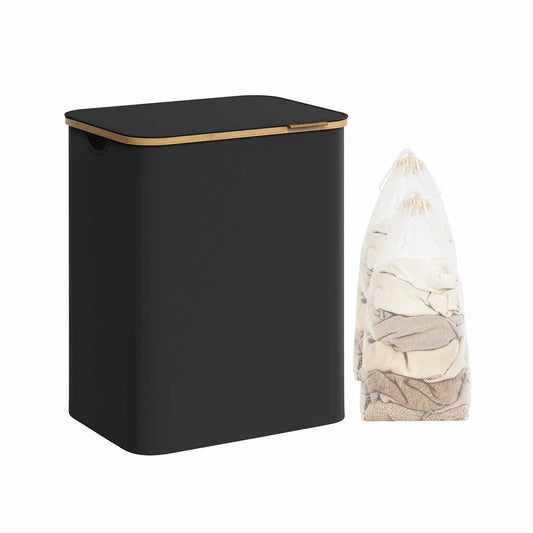 Wäschekorb 2 Fächer mit Deckel tintenschwarz